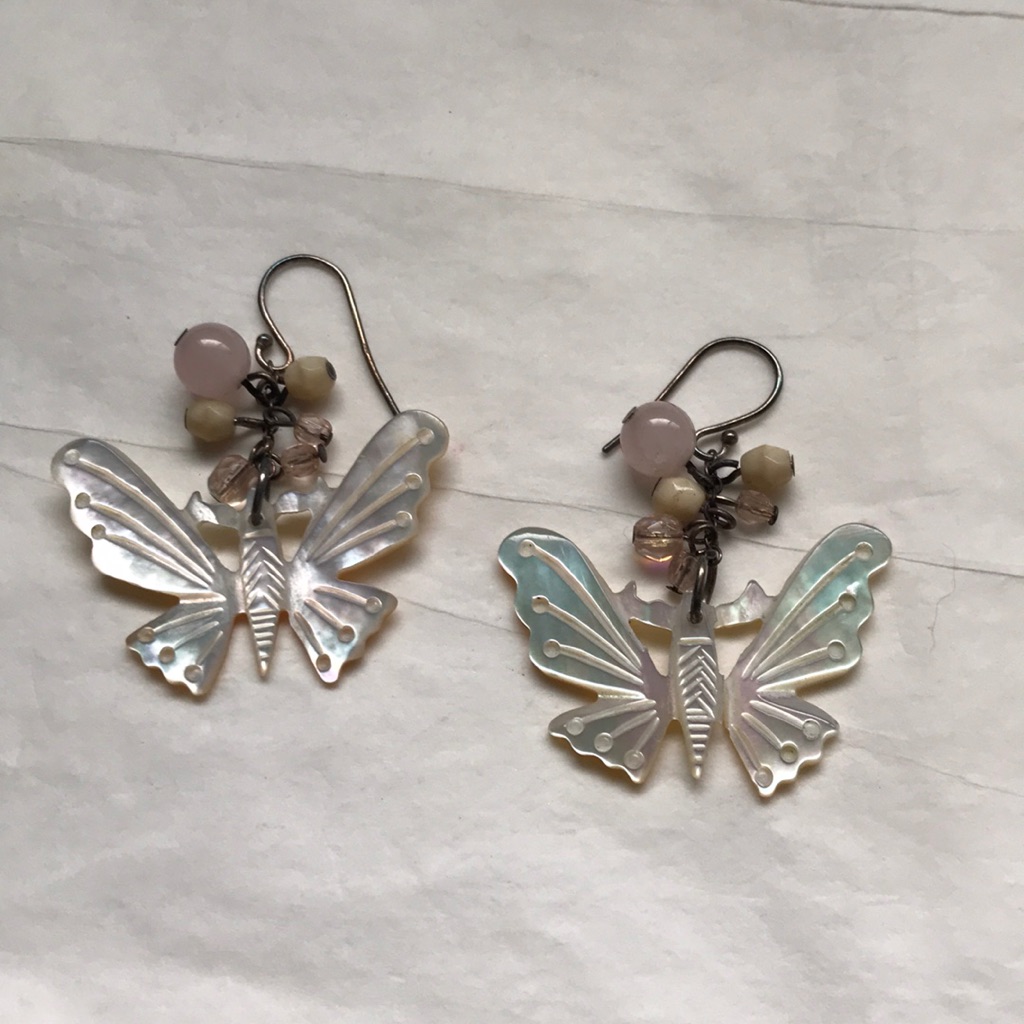 Mother Of Pearl  Rose Quartz Butterfly Earrings